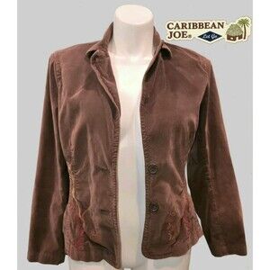 Caribbean Joe Women's Brown Corduroy Embroidered Jacket - Size Medium
